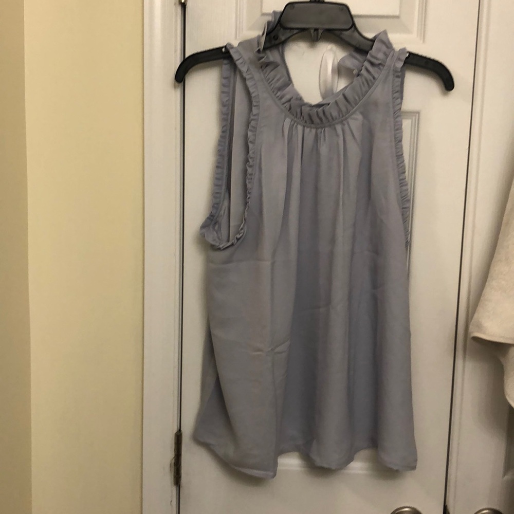 ANN TAYLOR sleeveless baby blue ruffled tank